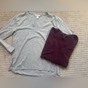 Athleta Women’s Long Sleeve V-Neck Tops Bundle Gray & Plum Size M